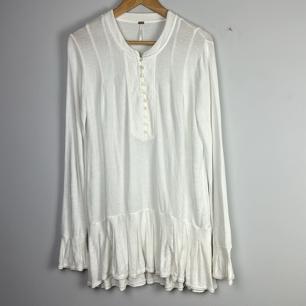 Free People Your Girl White Flounce Hem Textured Tunic Top Size S Mini Dress - Picture 4 of 16